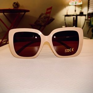 Retro Anthropologie Cream/Tan Square Sunglasses